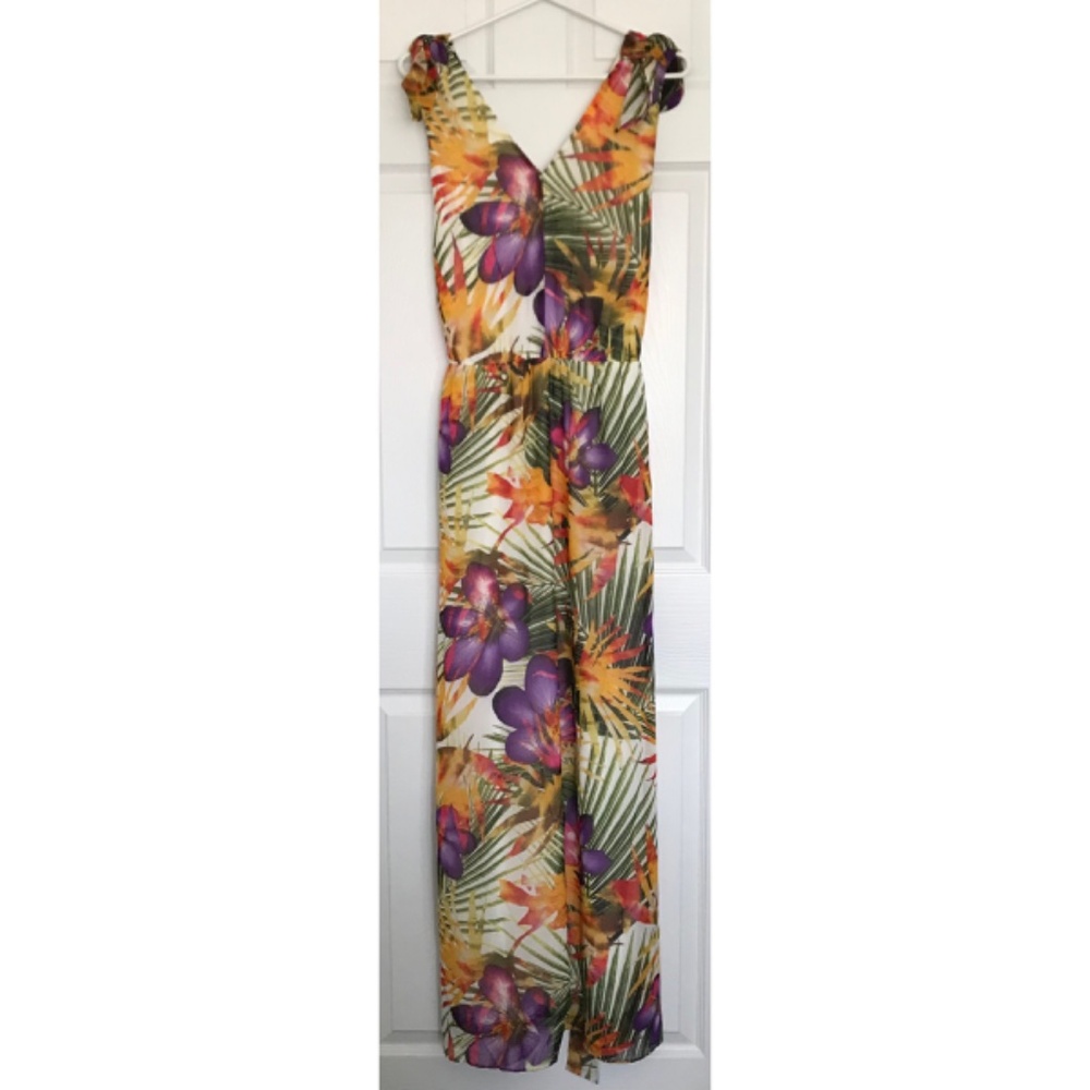 NWT Donna Ricco Tropical Print Floral Maxi Dress Plus Size 16 V-Neck Sleeveless
